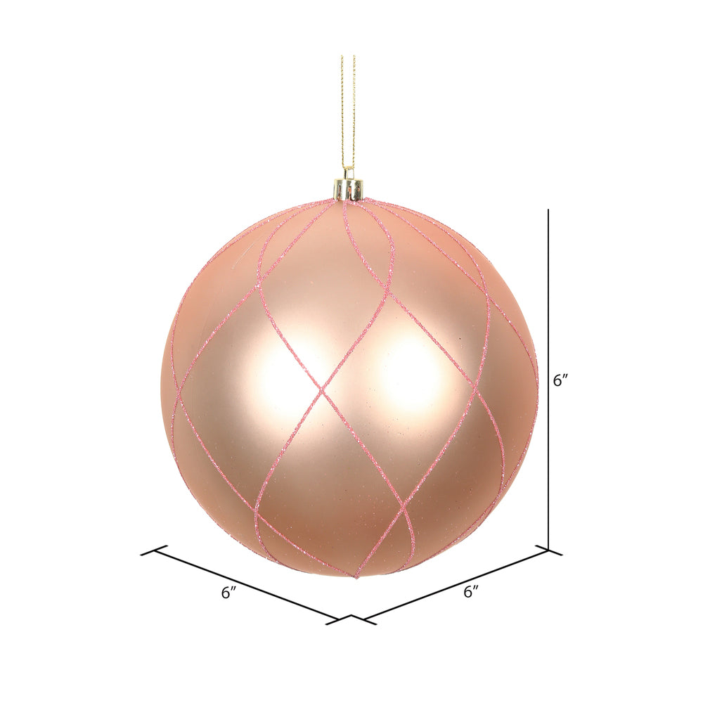 Vickerman 6" Rose Gold Matte and Glitter Swirl Ball Ornament 3 per Box