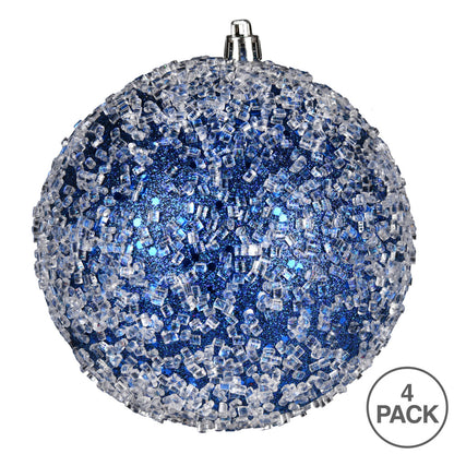 Vickerman 6" Midnight Blue Glitter Hail Ball Ornament 4 per Bag