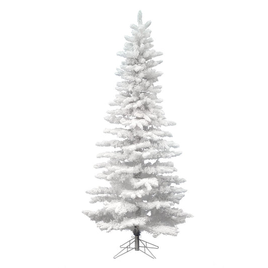 Vickerman 12' Flocked White Slim Artificial Christmas Tree Unlit