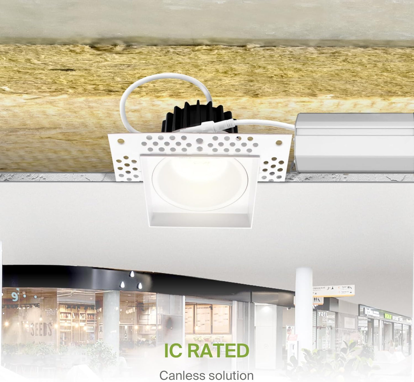 ASD Lighting LED Trimless Downlight Square 2inch 8W 120V Triac 2700/3000/3500/4000/5000K White ETL Energy Star