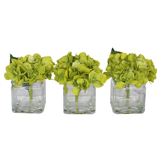 Vickerman Artificial 5" Green Hydrangea in Cube.