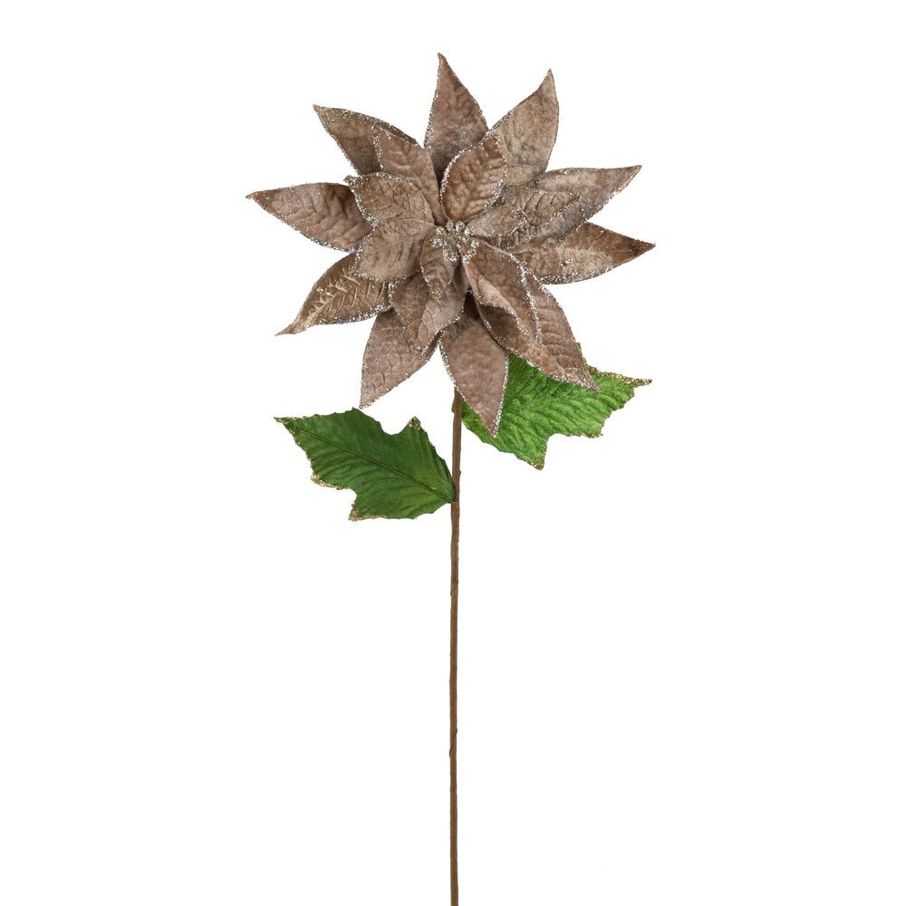 Vickerman 24" Artificial Mocha Polyester Poinsettia Stem pack of 3
