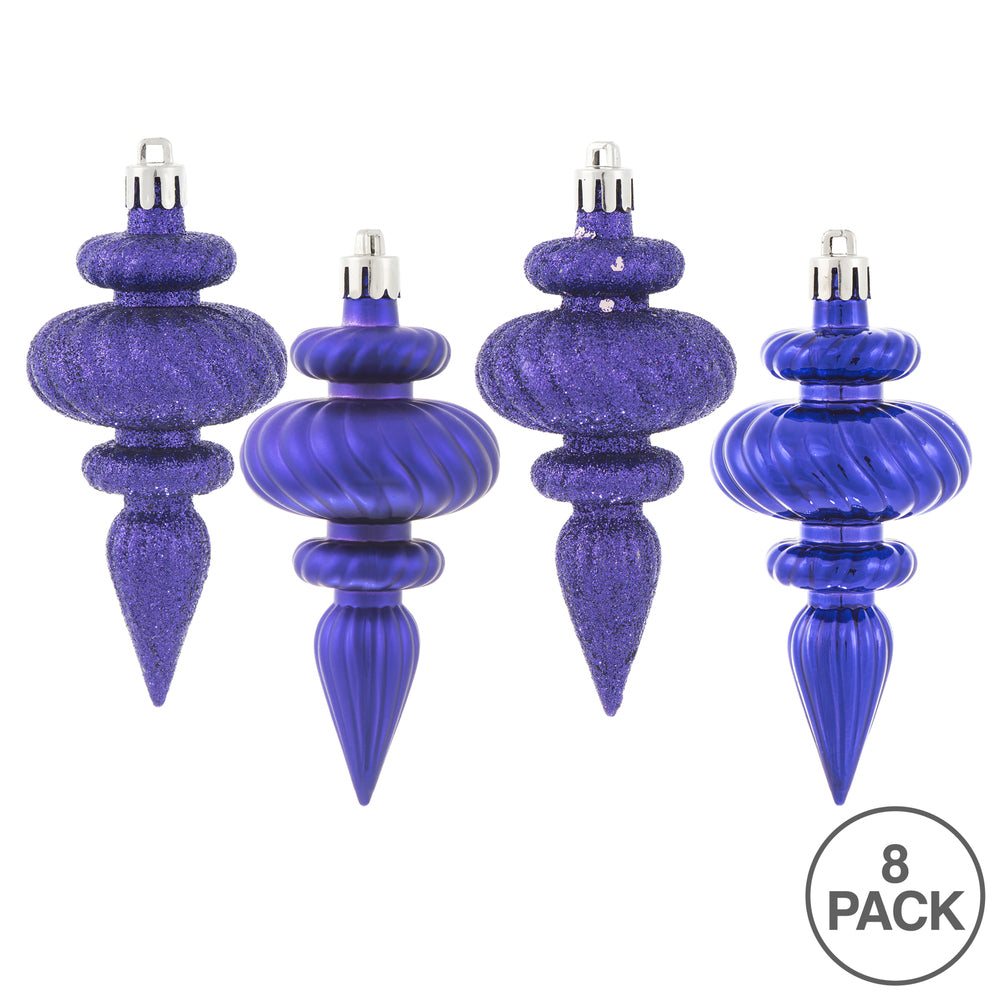 Vickerman 4" Purple 4-Finish Finial Ornament 8 per Box