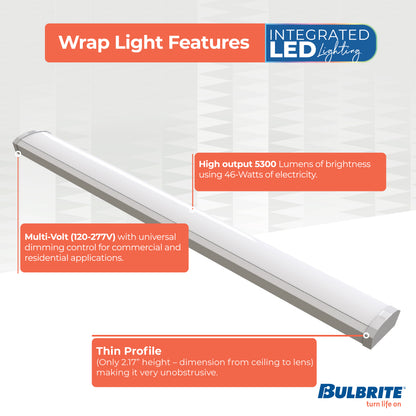 Bulbrite 773503 4 ft. Integrated 5 Color Selectable LED Dimmable Wraparound Light (120-277v), 5300 Lumens, White