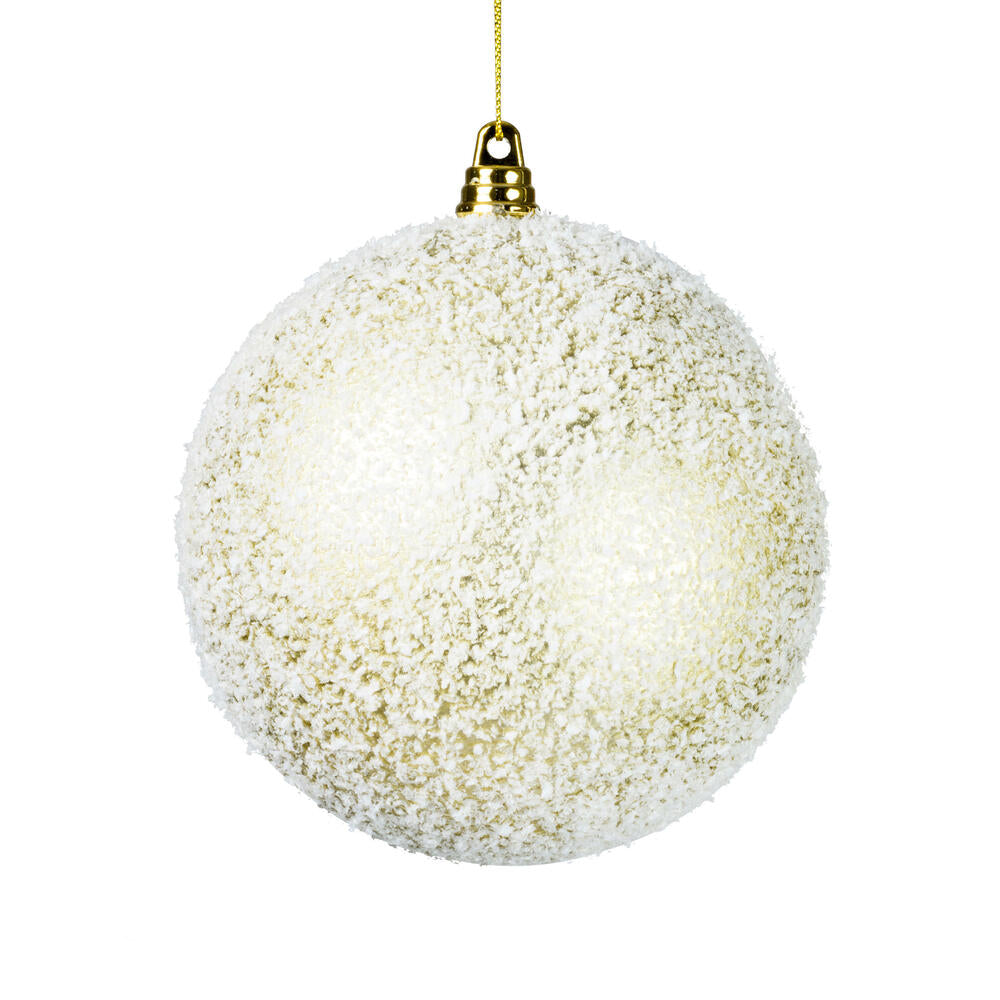 Vickerman 4.75" Champagne Matte Snow Covered Ornament 4 per bag.