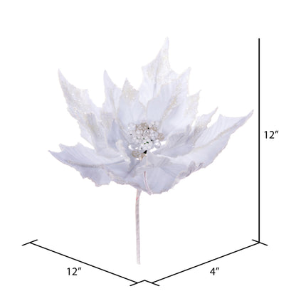 Vickerman 14" Artificial White Double Sided Velvet Poinsettia Christmas Pick