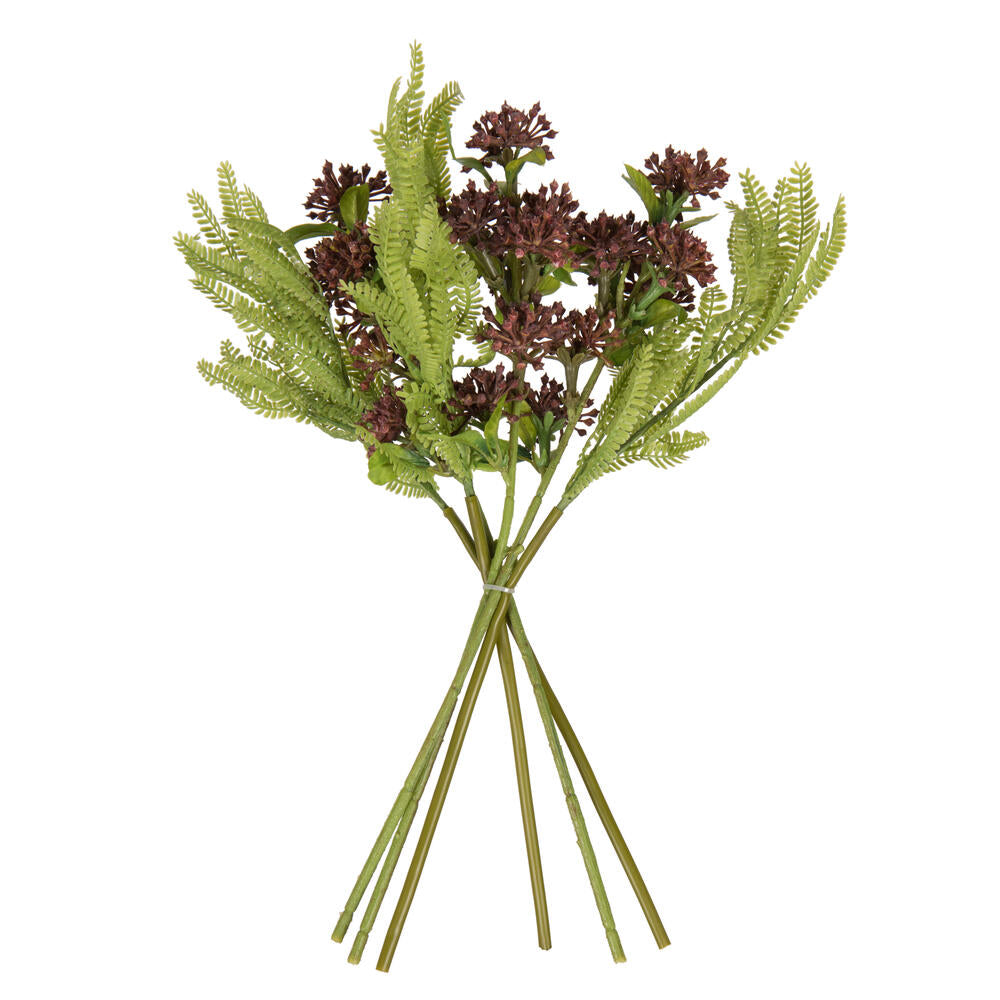 Vickerman 14" Mahogany Red Artificial Wild Berry and Green Fern Bundle 2 per bag.