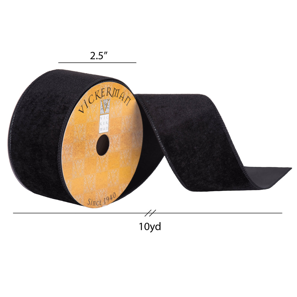 Vickerman 2.5" x 10 Yards Black Velvet Wired Edge Ribbon