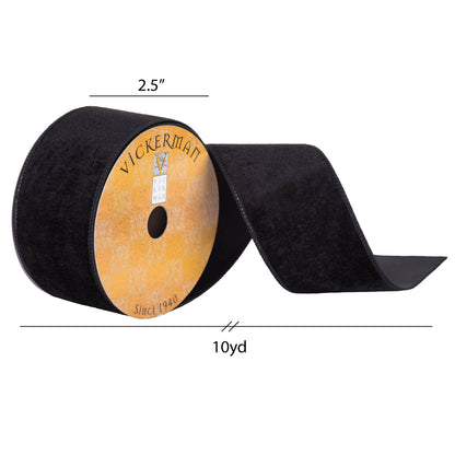 Vickerman 2.5" x 10 Yards Black Velvet Wired Edge Ribbon