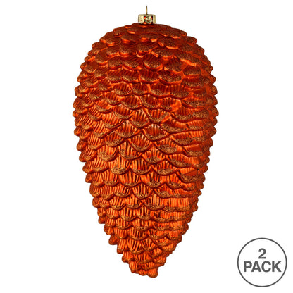 Vickerman 10" Burnished Orange Matte Glitter Pinecone Christmas Ornament Pack of 2