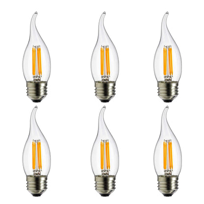 Sunlite 80449 LED Filament CA11 Flame Tip Chandelier Light Bulb, 4 Watts (40W Equivalent), Medium E26 Base, Dimmable, Edison Style, 6 Pack 1800K Candle-Light
