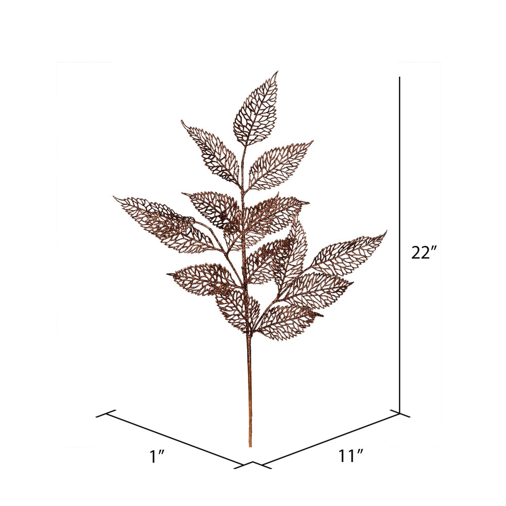Vickerman 27" Chocolate Glitter Bay Leaf Lace Artificial Christmas Spray. Includes 12 sprays per pack.