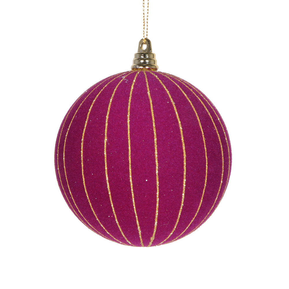 Vickerman 4" Dark Purple Round Ornament 3 per bag.ring hanger.