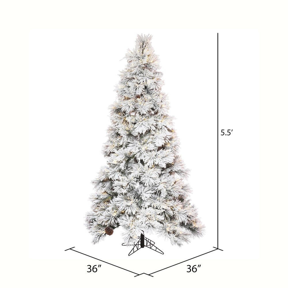 Vickerman 5.5' x 36" Flocked Atka Slim Artificial Christmas Tree Warm White LED lights.