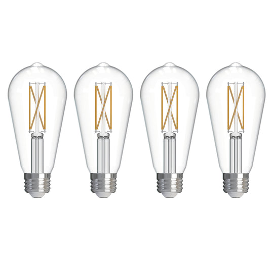 Bulbrite 776242 LED Filament Pack of 4, 7.6 Watt Dimmable ST18 Light Bulb with Clear Finish and Medium Screw E26 Base - 2700K(Warm White Light), 800 lumens