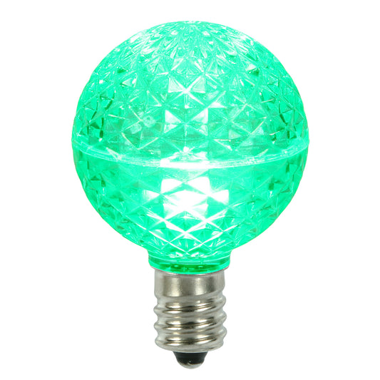 Vickerman G50 LED Green Faceted Replacement Bulb E17/C9 Nickel Base 10 Bulbs per Pack.