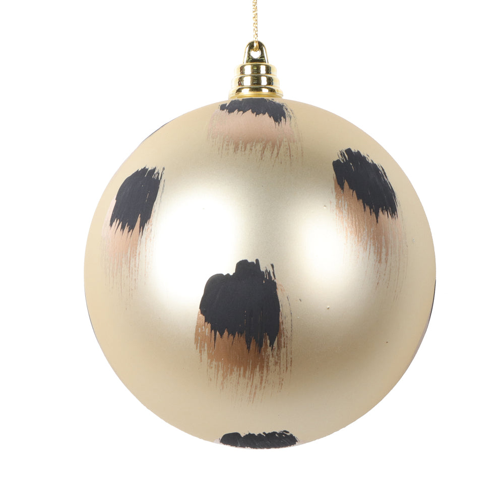 Vickerman 4" Matte Champagne Ball Ornament with Gold and Black Brush Strokes 4 per bag.