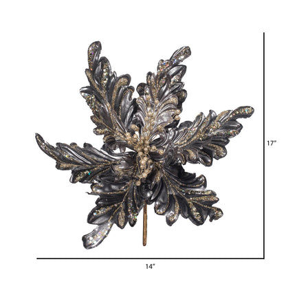 Vickerman 17" Pewter Pearl Glitter Poinsettia Artificial Christmas Stem 3 per Bag