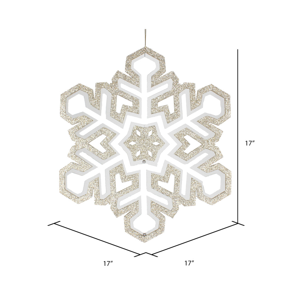 Vickerman 17" Champagne and White 3D Foam Glitter Snowflake Christmas Ornament