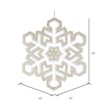 Vickerman 17" Champagne and White 3D Foam Glitter Snowflake Christmas Ornament