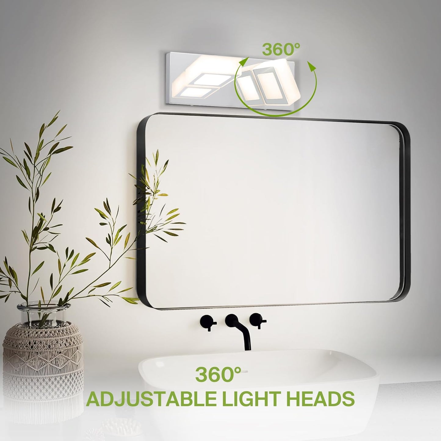 ASD Lighting LED Vanity 2-light 12W 120V with rotatable heads CCT Selectable 2700/3000/4000/5000/6000K Dimmable Chrome ETL
