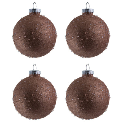 Vickerman 4.75" Rose Gold Ice Ball Ornament. This textured ornament has a rough and icy look with a hint of delicate sparkle. Incorporate these ornaments into your holiday design for added texture. Includes 4 pieces per pack. Made with shatterproof plasti