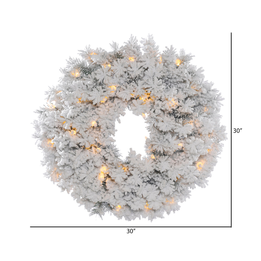 Vickerman 30" Flocked Alaskan Pine Artificial Christmas Wreath Clear Dura-lit Incandescent Mini Lights