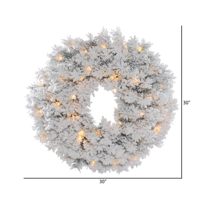 Vickerman 30" Flocked Alaskan Pine Artificial Christmas Wreath Clear Dura-lit Incandescent Mini Lights