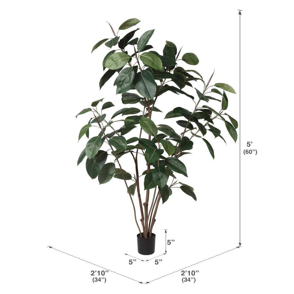 Vickerman 5' Potted Artificial Green Rubber Tree.