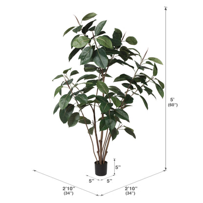 Vickerman 5' Potted Artificial Green Rubber Tree.