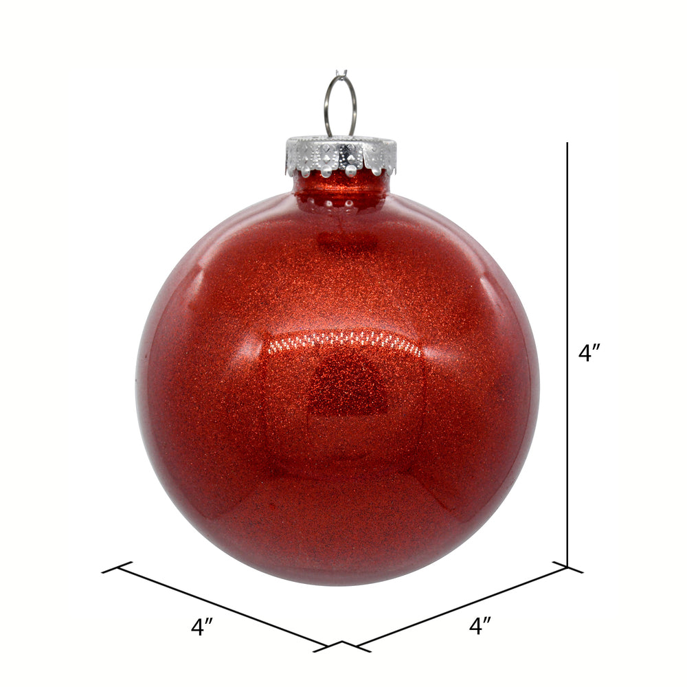 Vickerman 4" Clear Ball Christmas Ornament with Red Glitter Interior 6 Pieces per bag