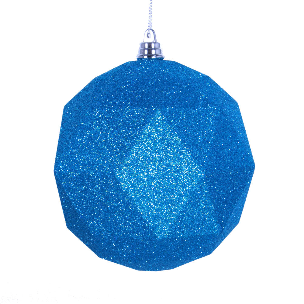 Vickerman 8" Turquoise Geometric Ball Ornament Featuring a Glitter Finish.