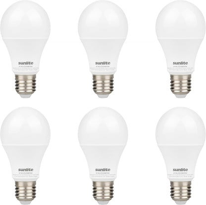 Sunlite LED A19 Light Bulb, 9 Watts (60W Equivalent), 800 Lumens, 120V, Dimmable, Medium E26 Base, Energy Star, 90 CRI, 230 Degree Beam Angle, UL Listed, Title-20 Compliant, 5000K Daylight, 6 Pack