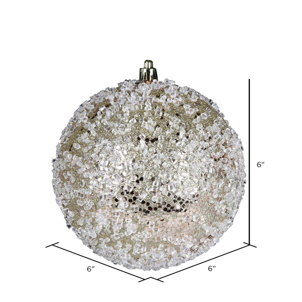 Vickerman 6" Champagne Glitter Hail Ball Ornament 4 per Bag