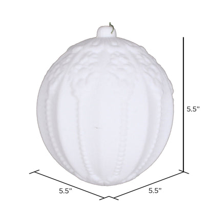 Vickerman 5.5" White Flocked Embossed Ball Ornament 2 per Bag