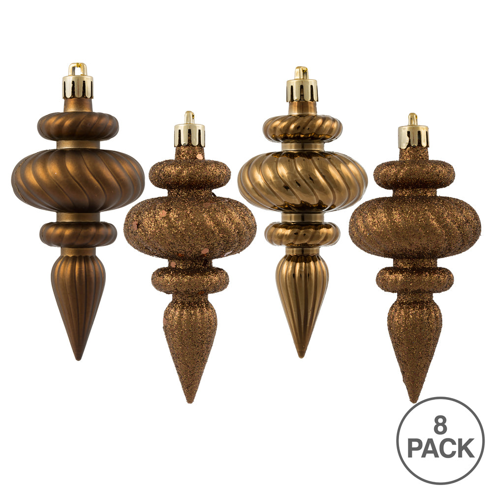 Vickerman 4" Mocha 4-Finish Finial Ornament 8 per Box