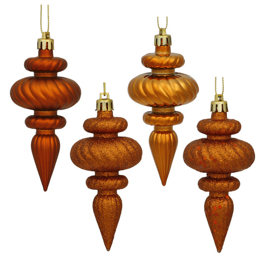 Vickerman 4" Burnished Orange 4-Finish Finial Ornament 8 per Box