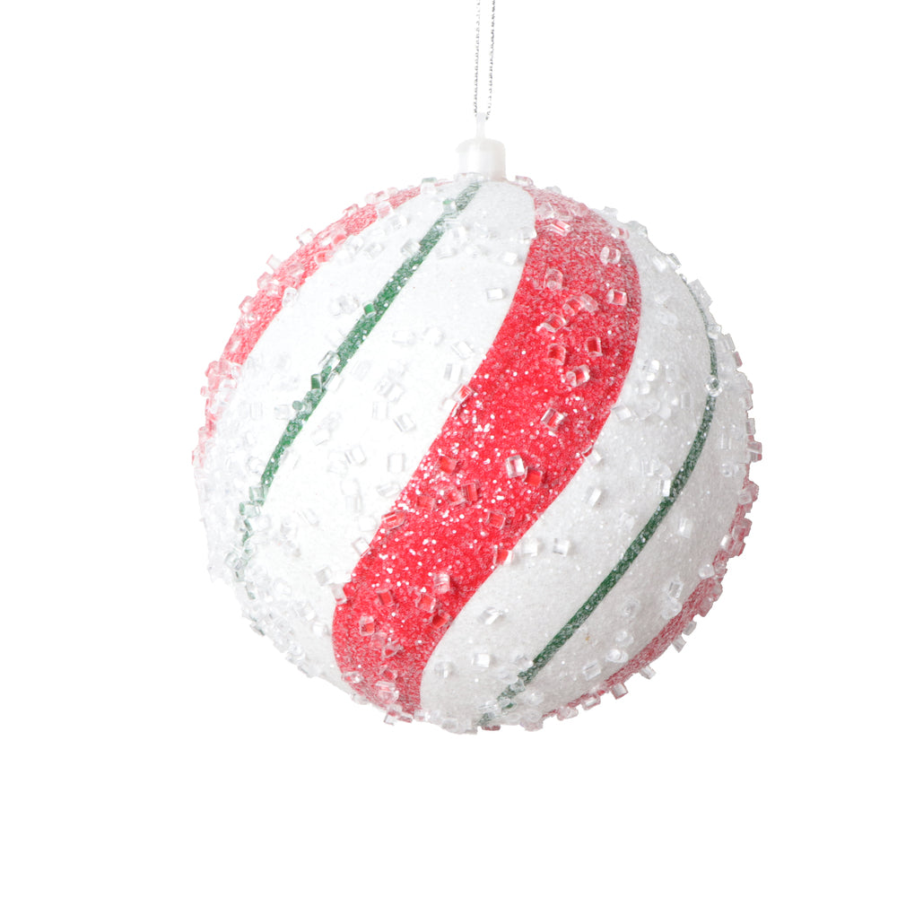 Vickerman 4.7" White Red Green Swirl Ball Ornament 2 per bag.