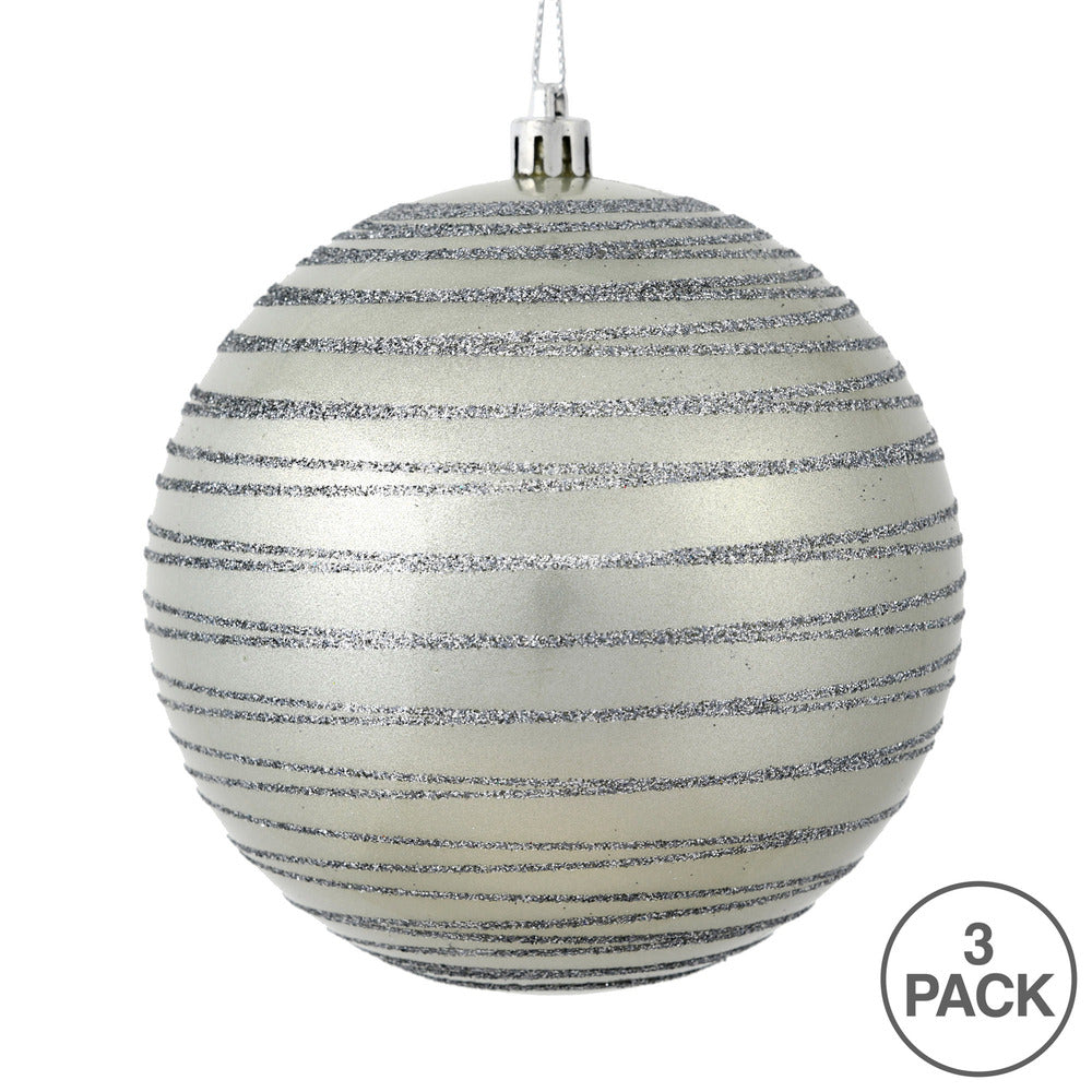 Vickerman 6" Limestone Candy Finish Ball Ornament with Glitter Lines 3 per Bag