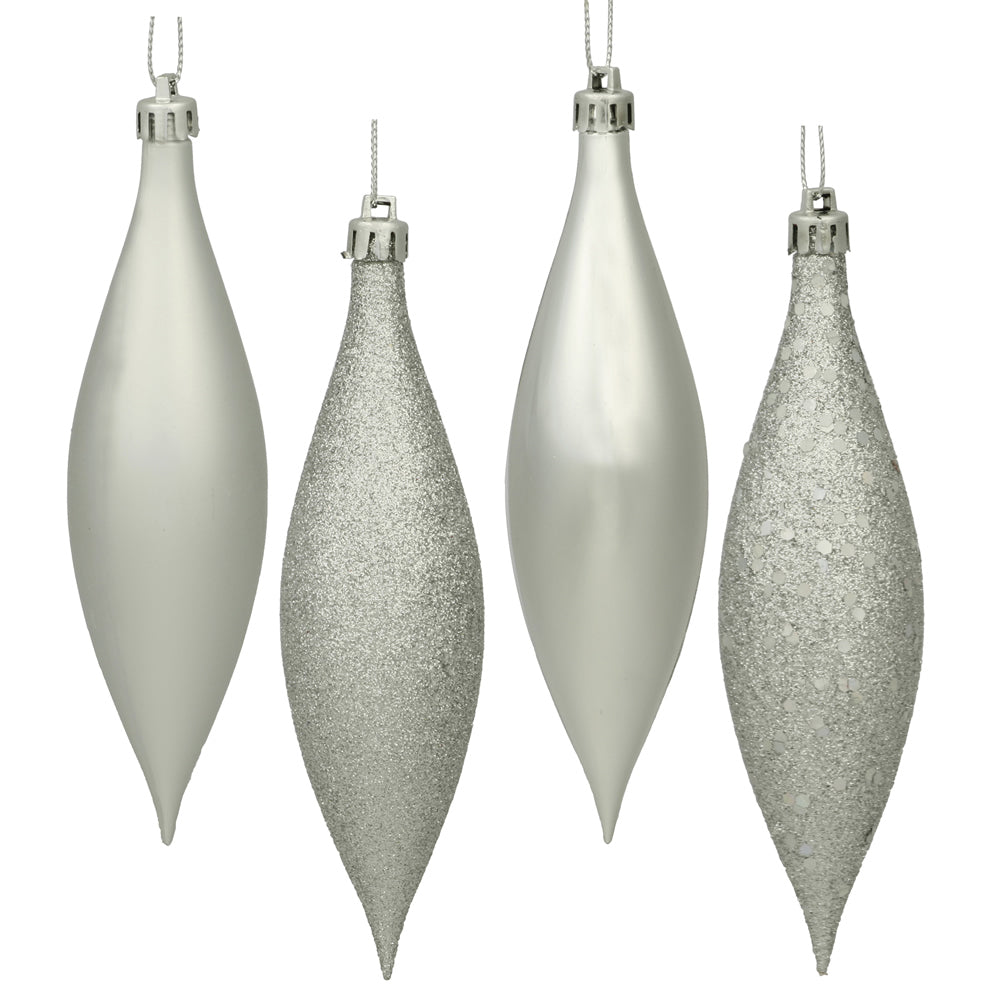 Vickerman 5.5" Silver Finial Drop Christmas Ornament Assorted 4 Finish 8 per Pack