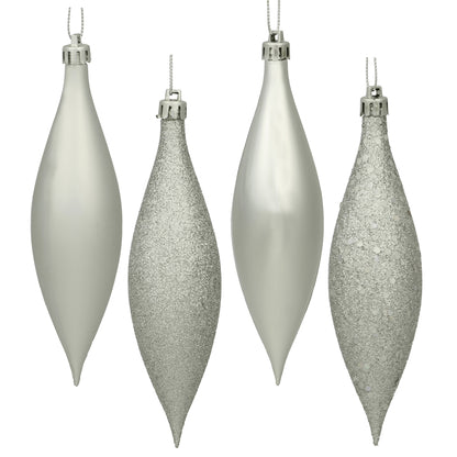 Vickerman 5.5" Silver Finial Drop Christmas Ornament Assorted 4 Finish 8 per Pack