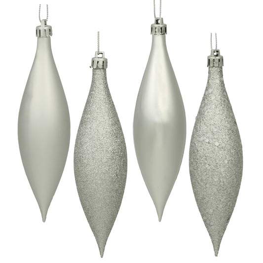 Vickerman 5.5" Silver Finial Drop Christmas Ornament Assorted 4 Finish 8 per Pack
