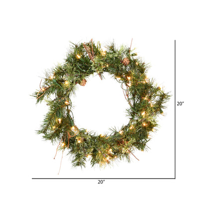 Vickerman 20" Mixed Country Pine Artificial Christmas Wreath Clear Dura-lit Incandescent Lights
