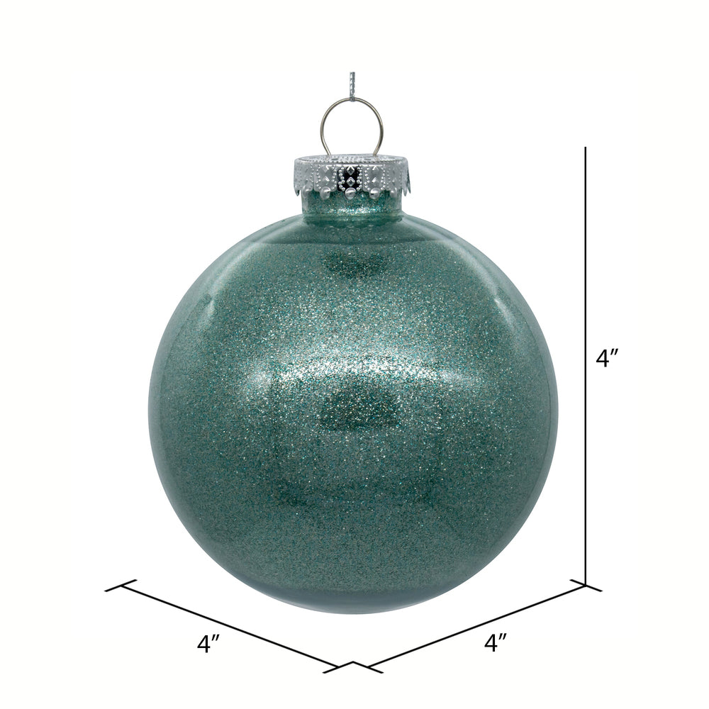 Vickerman 4" Clear Ball Christmas Ornament with Frosty Mint Glitter Interior 6 Pieces per bag