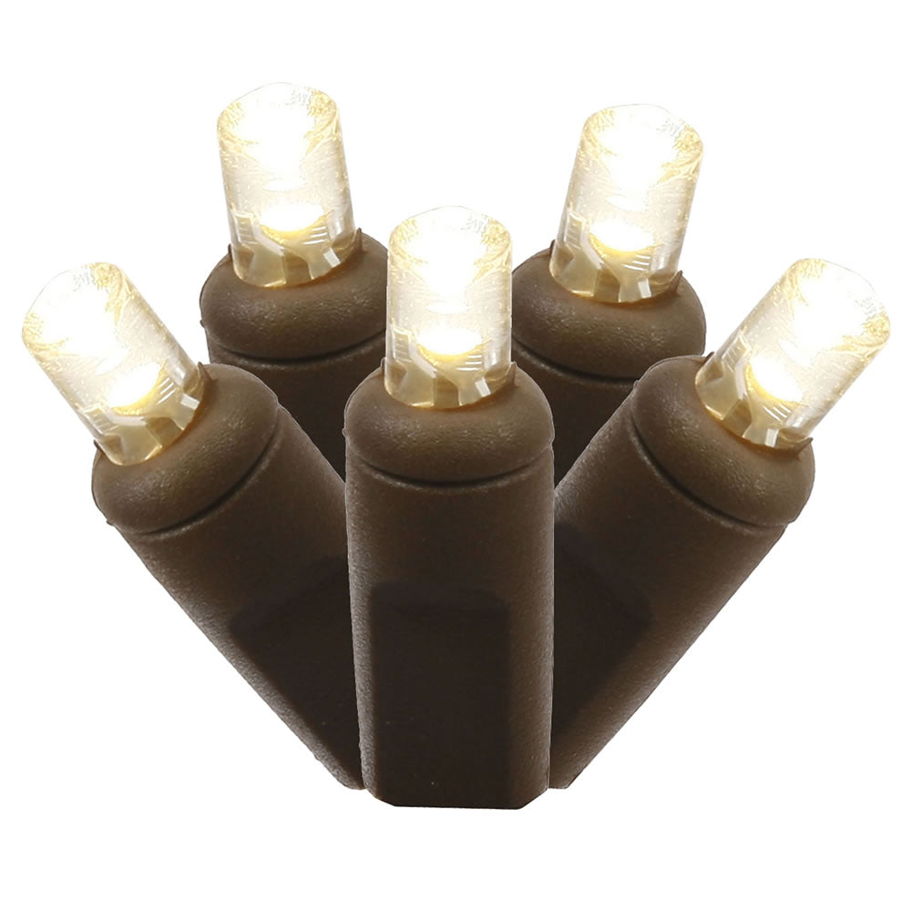 Vickerman 50 Warm White Wide Angle LED Single Mold light on Brown Wire 25' Christmas Light Strand