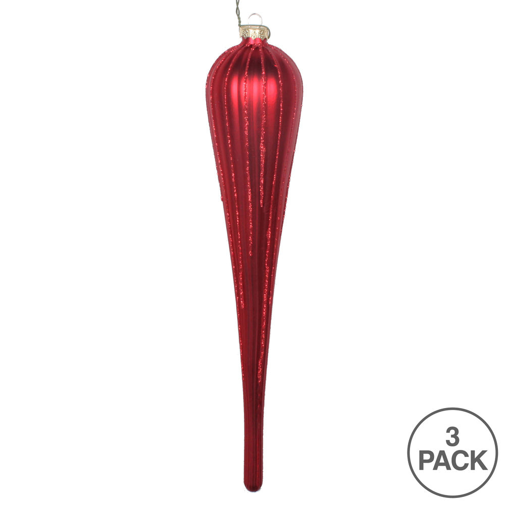 Vickerman 11" Red Matte Glitter Drop Christmas Ornament Set of 3