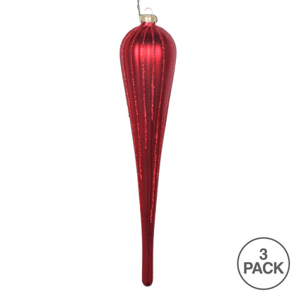 Vickerman 11" Red Matte Glitter Drop Christmas Ornament Set of 3