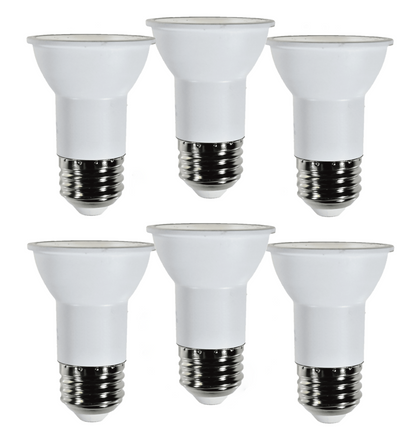 Damar PAR16 LED Long Neck Flood Light Bulb 6.5W 500 Lumen E26 Medium Base 5000K Bright White Ideal for Track & Recessed Spot Light Bulbs 120V CRI80 40° Beam Angle Dimmable White Finish Pack of 6