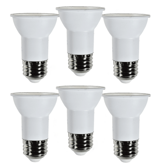 Damar PAR16 LED Long Neck Flood Light Bulb 6.5W 500 Lumen E26 Medium Base 5000K Bright White Ideal for Track & Recessed Spot Light Bulbs 120V CRI80 40° Beam Angle Dimmable White Finish Pack of 6