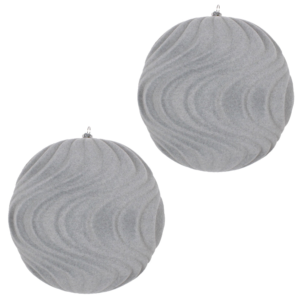 Vickerman 6" Silver Flocked Wave Ball Ornament 2 per Bag